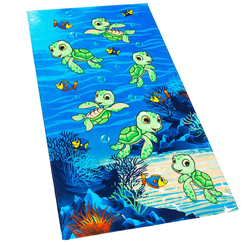 Softerry - Happy Little Turtles Beach Towel 28 x 51 inches (70 x 130cm) 100% Cotton Soft and Absorbent (1 Towel, Little Turtles) - Image 1